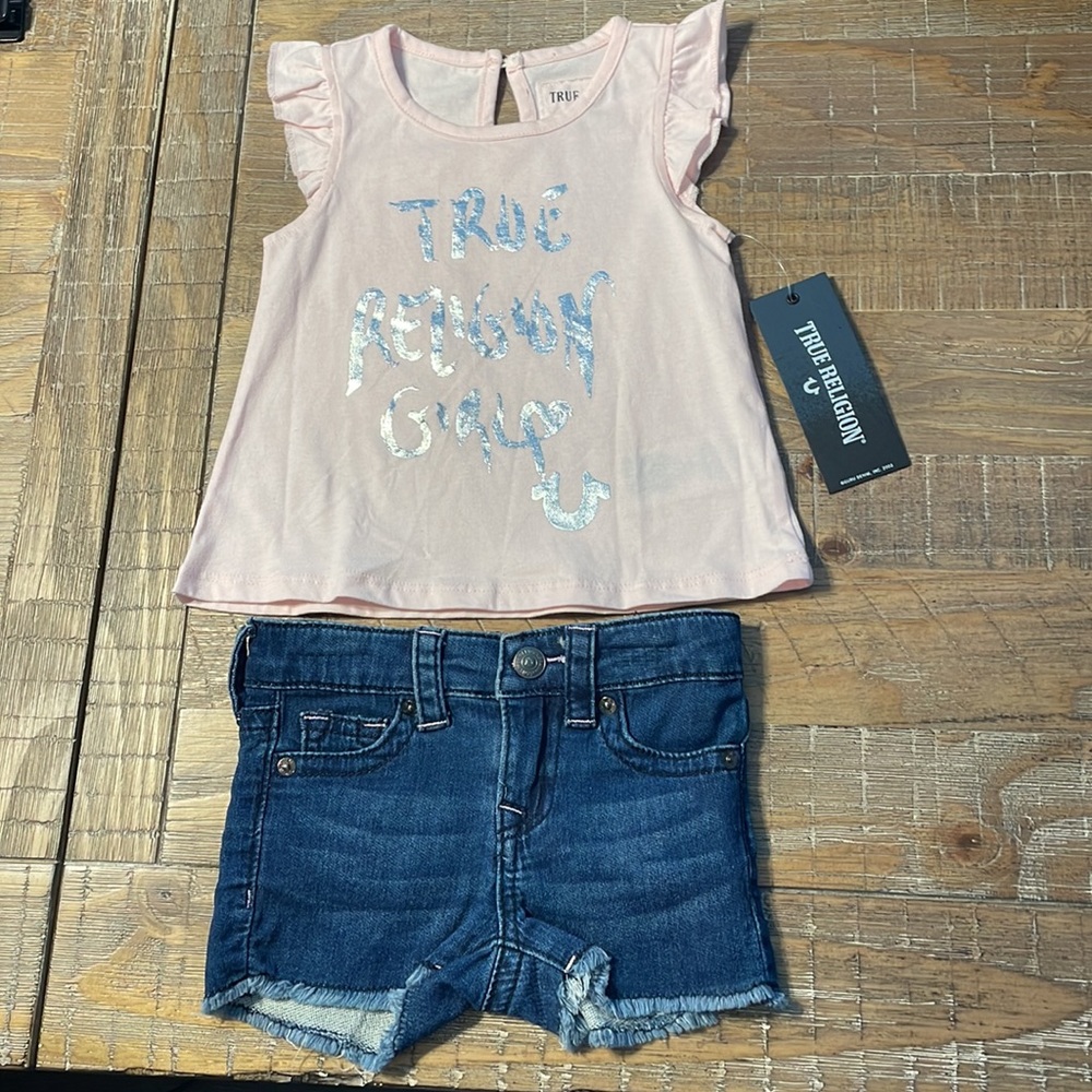 True Religion girls 2 piece t-shirt and jean shorts